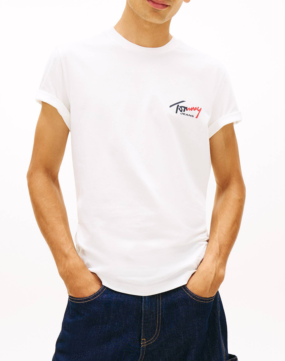 TOMMY JEANS TJM SLIM SIGN CHEST SS TEE EXT DM0DM22538-YBL OffWhite