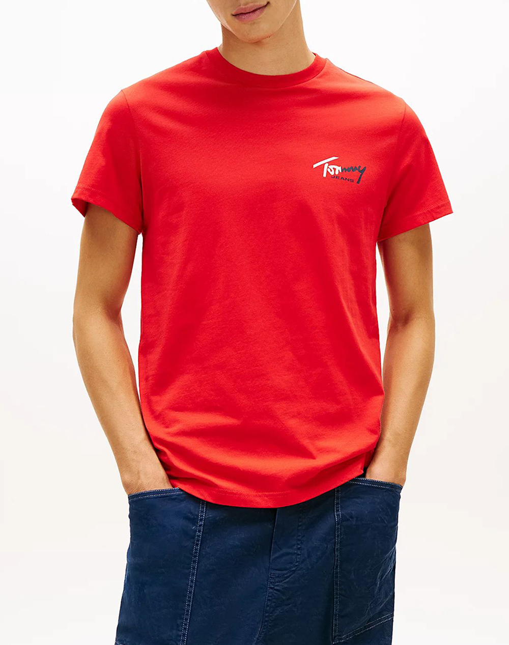 TOMMY JEANS TJM SLIM SIGN CHEST SS TEE EXT DM0DM22538-XL8 Red