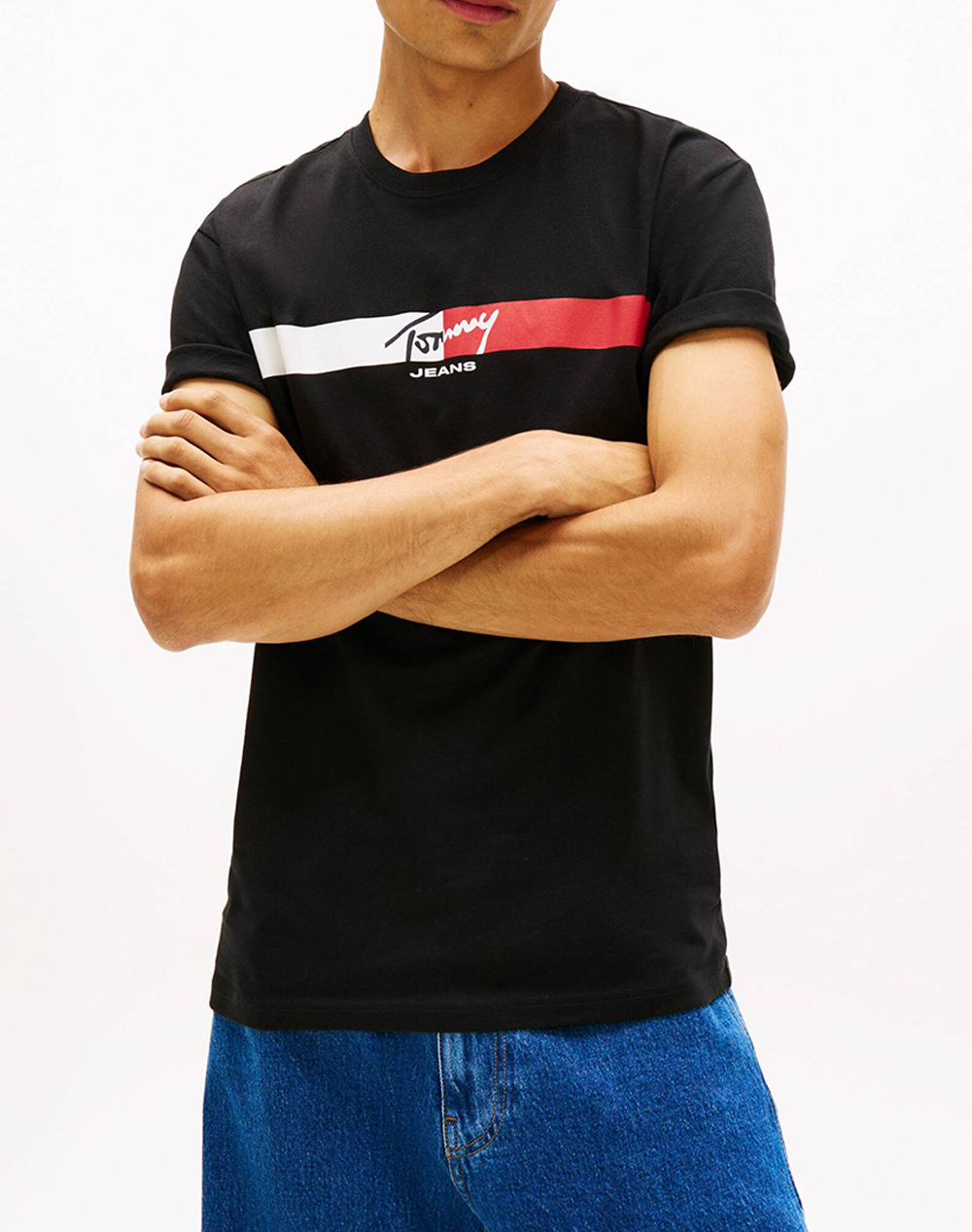 TOMMY JEANS TJM REG SIGNATURE STRIPE T EXT DM0DM22539-BDS Black