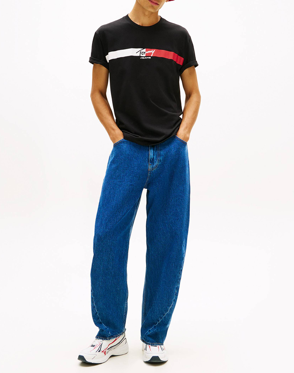 Tommy Jeans Tjm Reg Signature Stripe T Ext Dm0Dm22539-Bds Black ανδρικά ρούχα μπλούζες T-Shirt Politikos Shop Πολιτικός