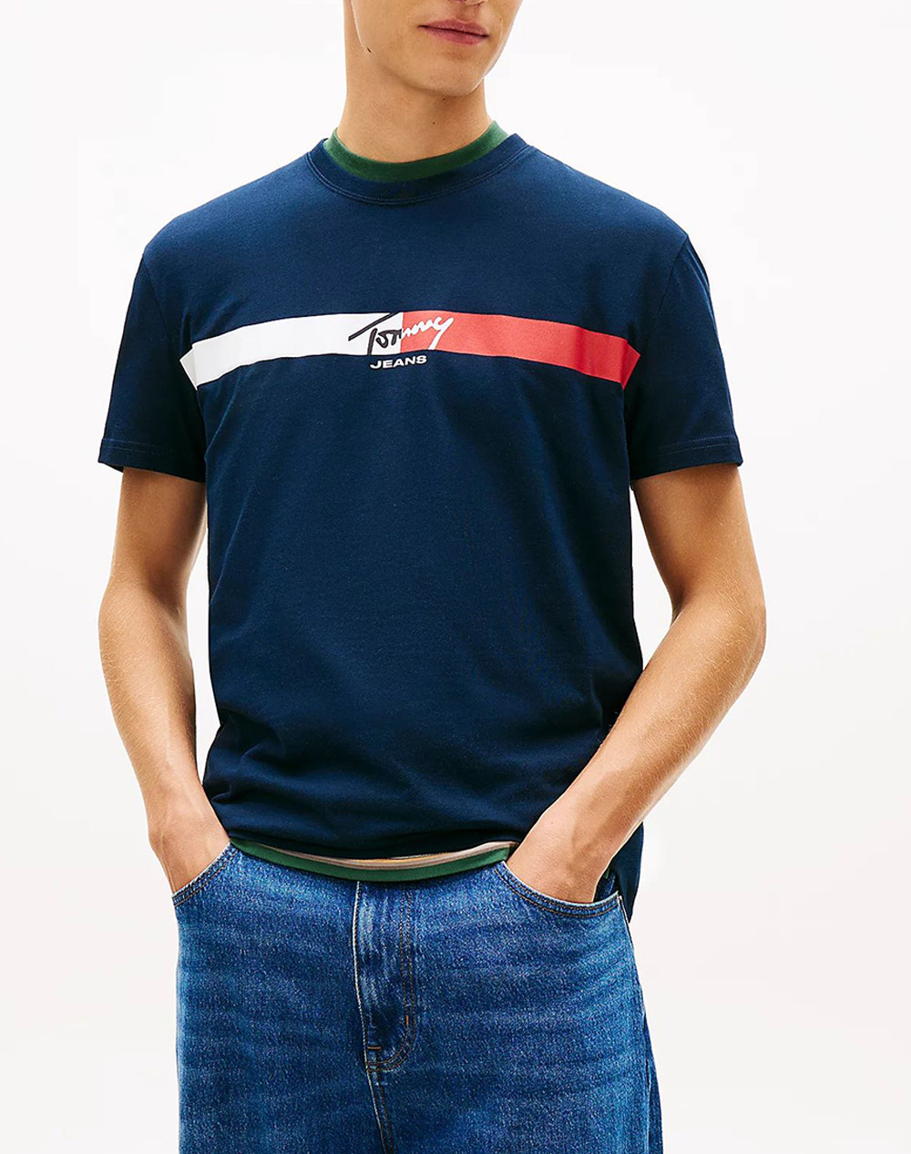 TOMMY JEANS TJM REG SIGNATURE STRIPE T EXT DM0DM22539-C1G DarkBlue