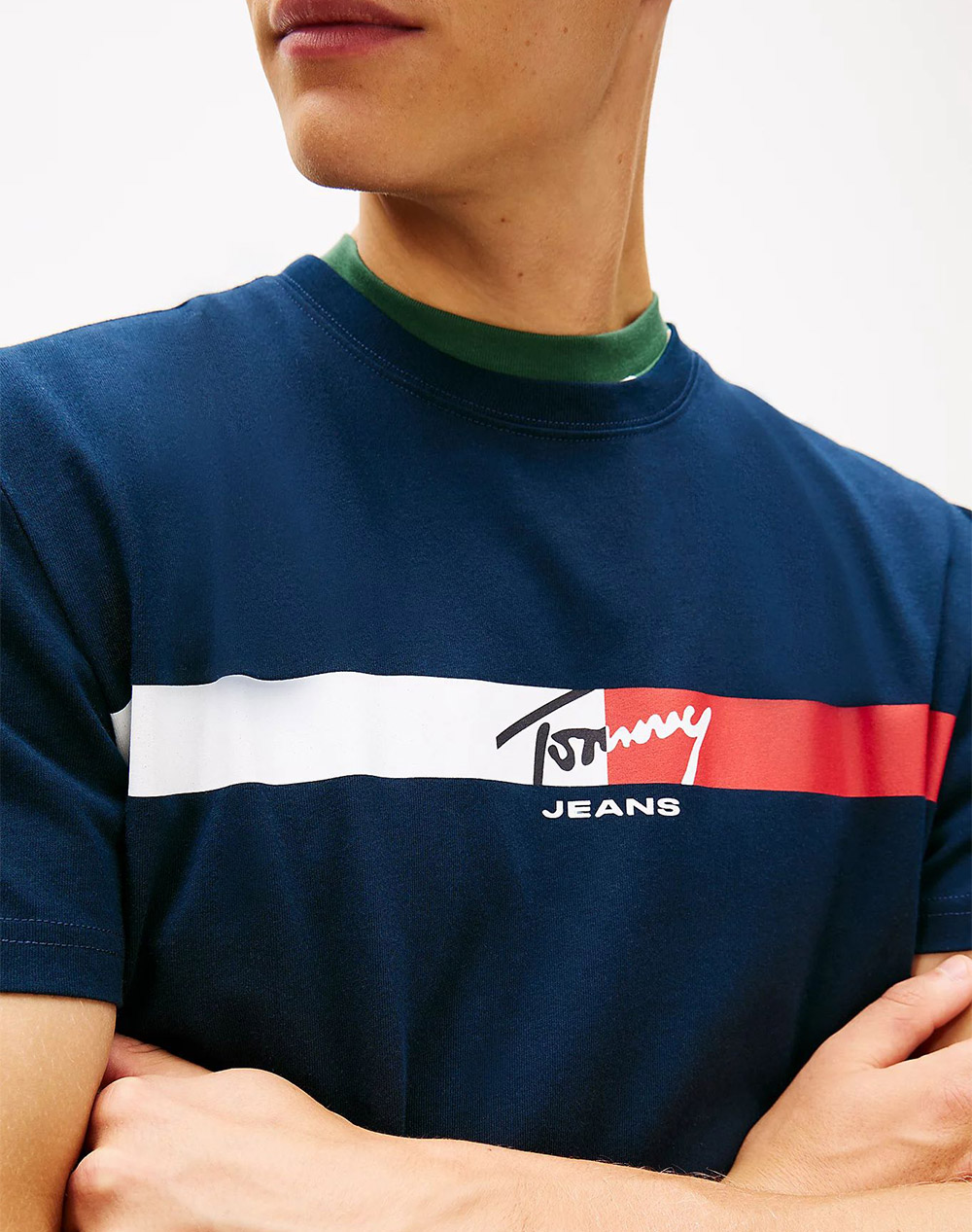 Tommy Jeans Tjm Reg Signature Stripe T Ext Dm0Dm22539-C1G Darkblue ανδρικά ρούχα μπλούζες T-Shirt Politikos Shop Πολιτικός
