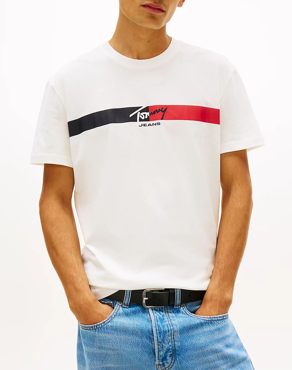 TOMMY JEANS TJM REG SIGNATURE STRIPE T EXT DM0DM22539-YBL Ecru