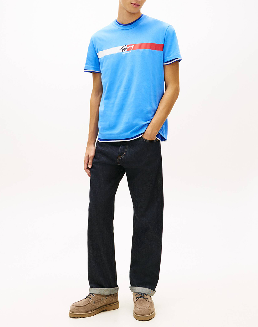 Tommy Jeans Tjm Reg Signature Stripe T Ext Dm0Dm22539-C38 Lightblue ανδρικά ρούχα μπλούζες T-Shirt Politikos Shop Πολιτικός