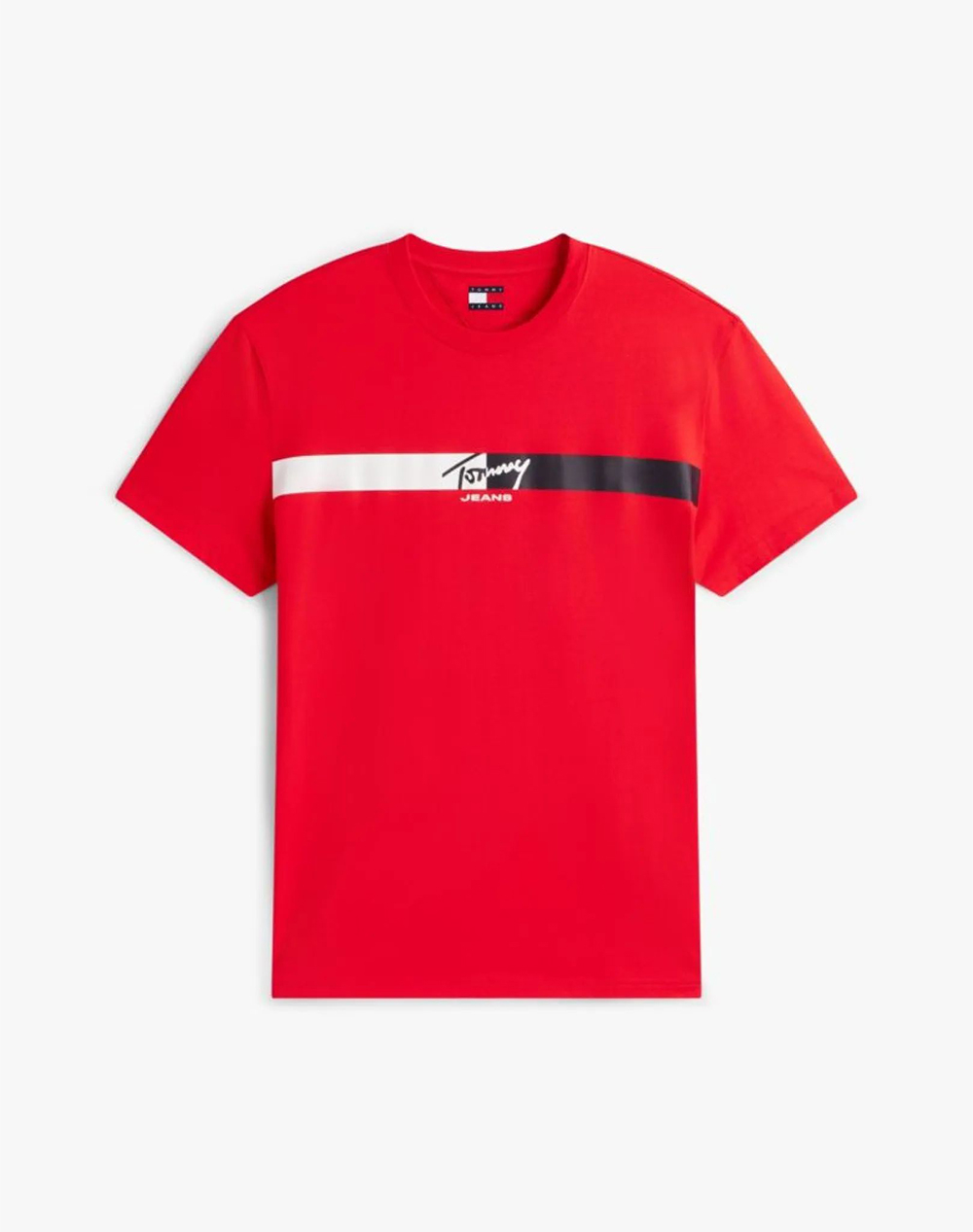 Tommy Jeans Tjm Reg Signature Stripe T Ext Dm0Dm22539-Xl8 Red ανδρικά ρούχα μπλούζες T-Shirt Politikos Shop Πολιτικός