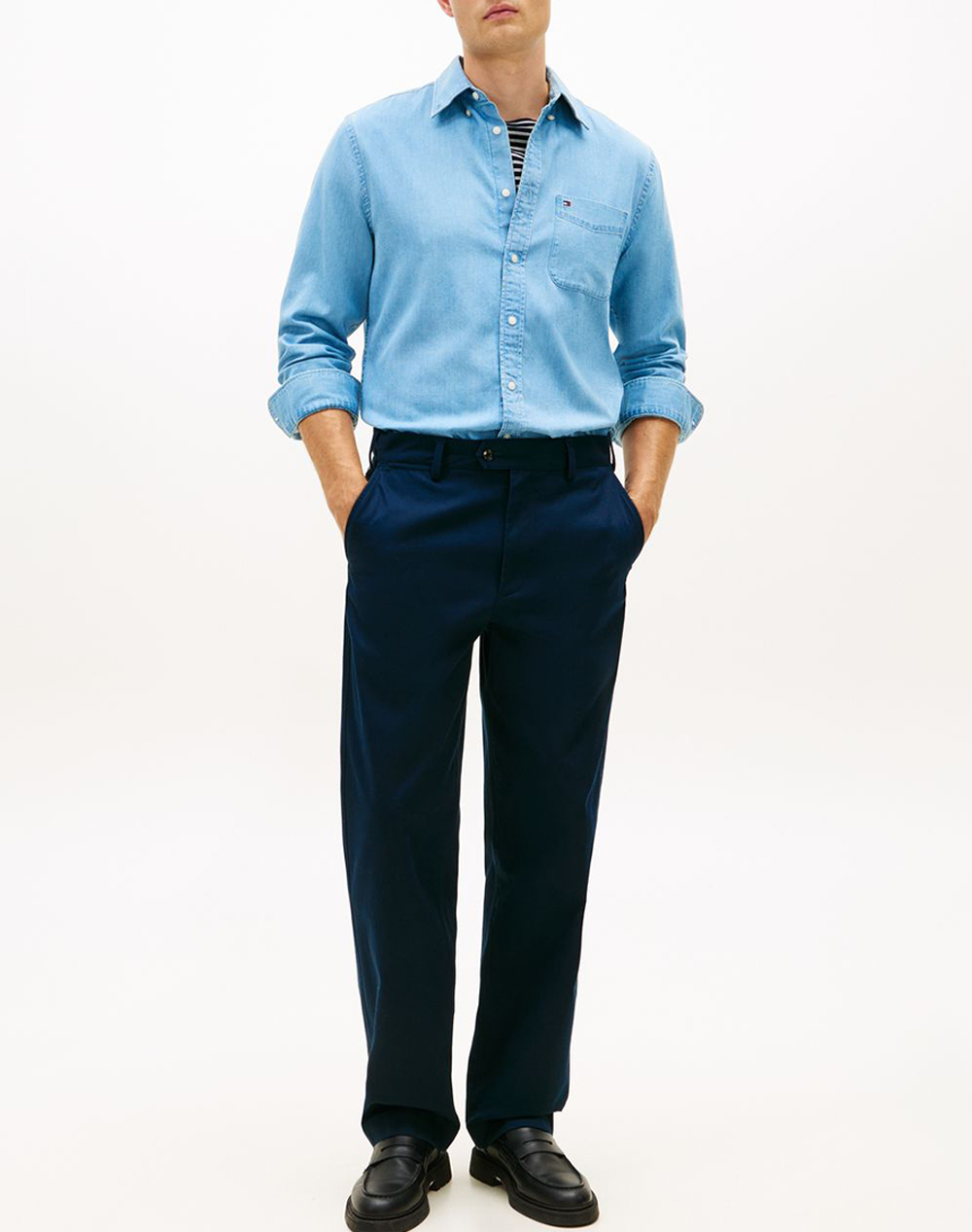 Tommy Hilfiger Bedford Indigo Rf Shirt Mw0Mw41689-1A4 Denimlightblue ανδρικά ρούχα πουκάμισα Politikos Shop Πολιτικός