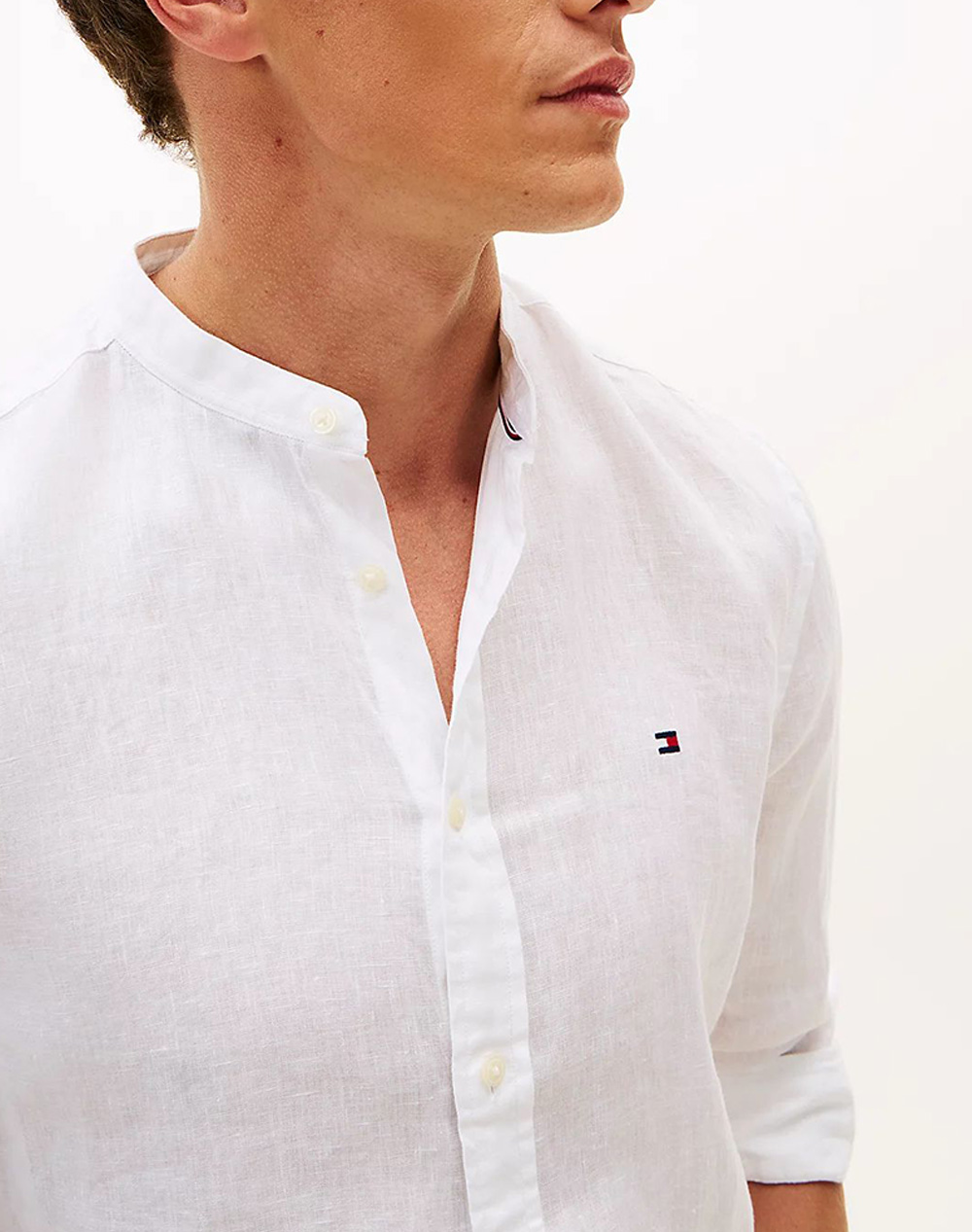 Tommy Hilfiger Pigment Dye Mao Collar Shirt Mw0Mw39271-Ybr White ανδρικά ρούχα πουκάμισα Politikos Shop Πολιτικός