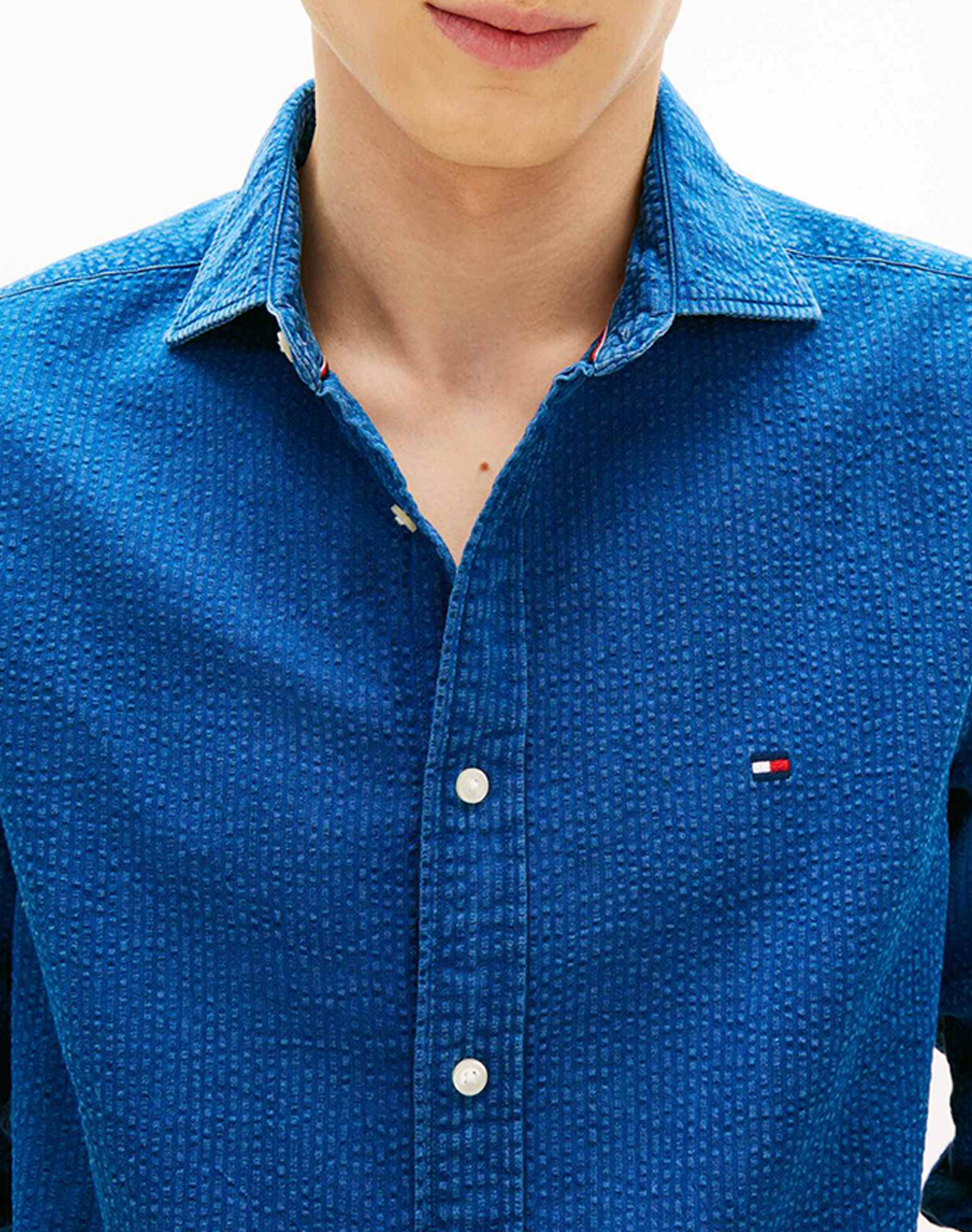 Tommy Hilfiger Ovd Indigo Seersucker Shirt Mw0Mw42417-0Gy Denimblue ανδρικά ρούχα πουκάμισα Politikos Shop Πολιτικός