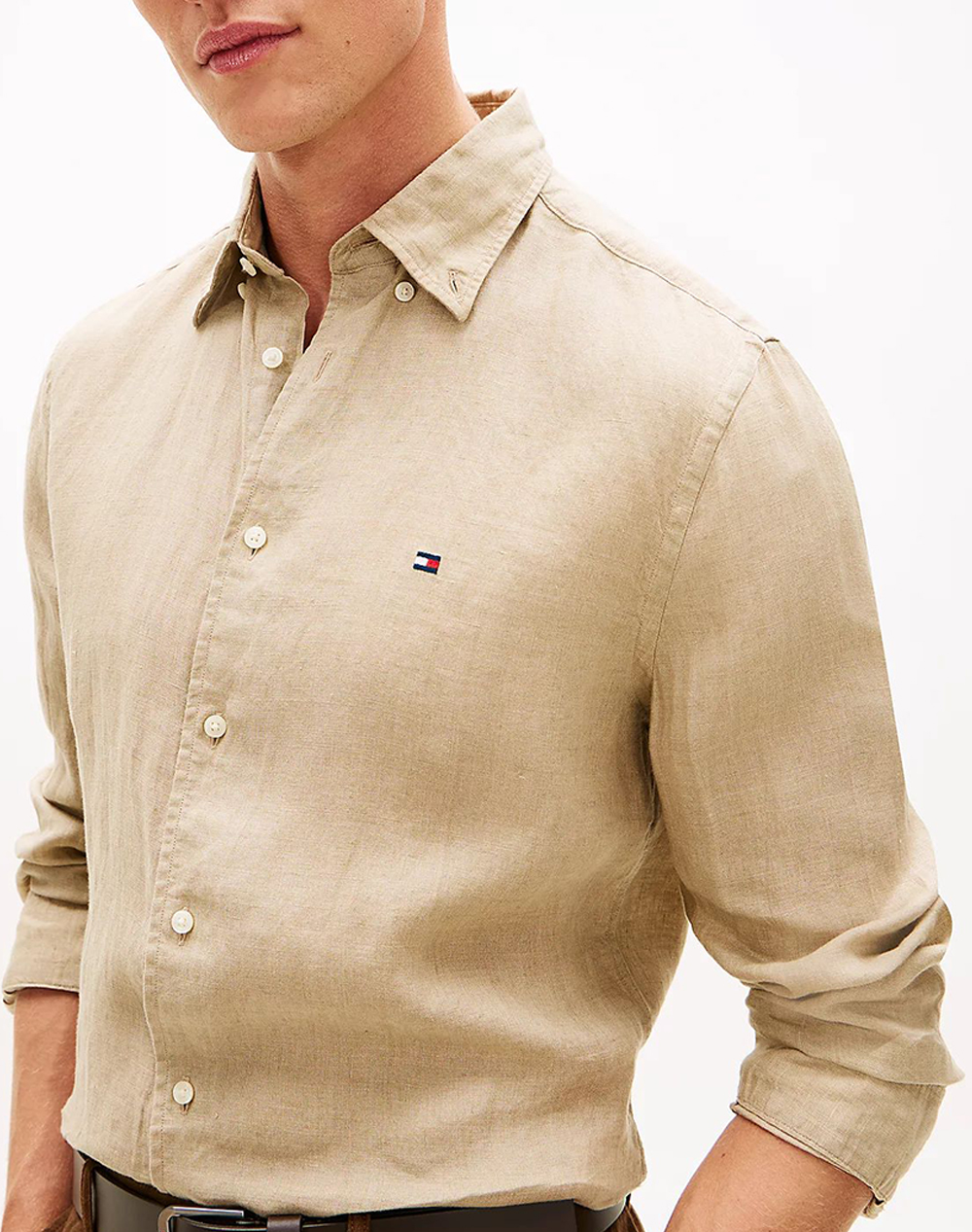 Tommy Hilfiger Pigment Dyed Li Solid Rf Shirt Mw0Mw41530-Rbt Biege ανδρικά ρούχα πουκάμισα Politikos Shop Πολιτικός
