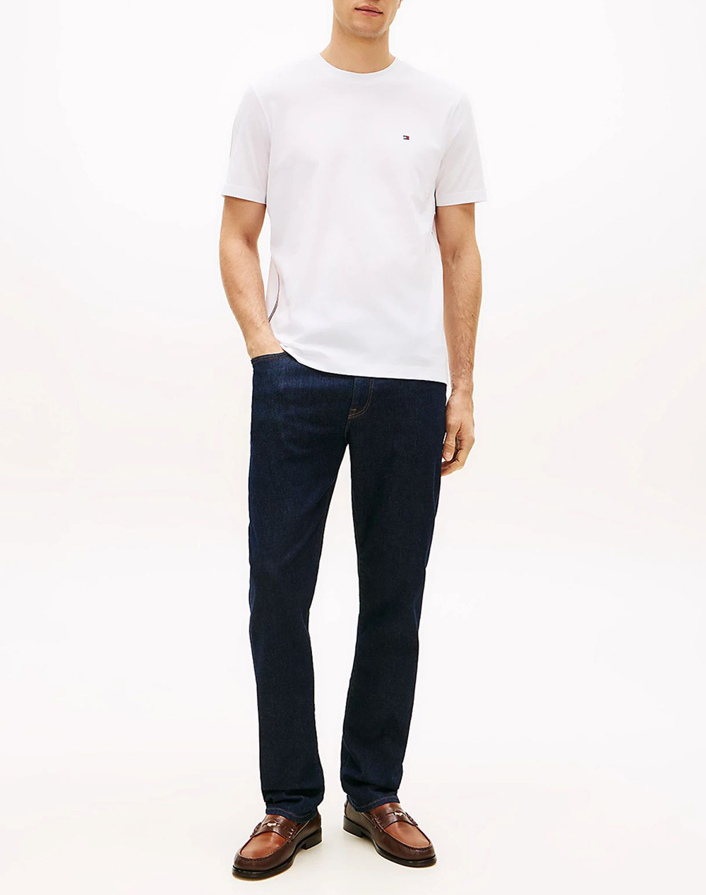 Tommy Hilfiger Global Stripe Tee Mw0Mw42393-Ybr White ανδρικά ρούχα μπλούζες T-Shirt Politikos Shop Πολιτικός