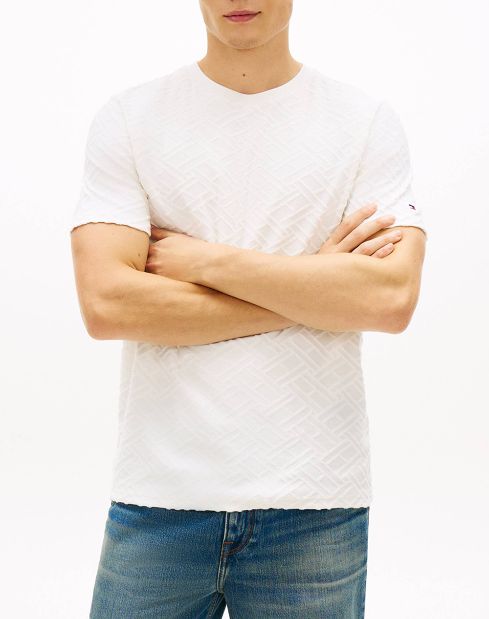 TOMMY HILFIGER AOP FLAG JACQUARD TEE MW0MW42381-Z00 Ivory