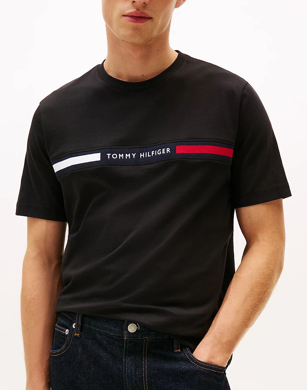 TOMMY HILFIGER HILFIGER CHEST INSERT TEE MW0MW36498-BDS Black