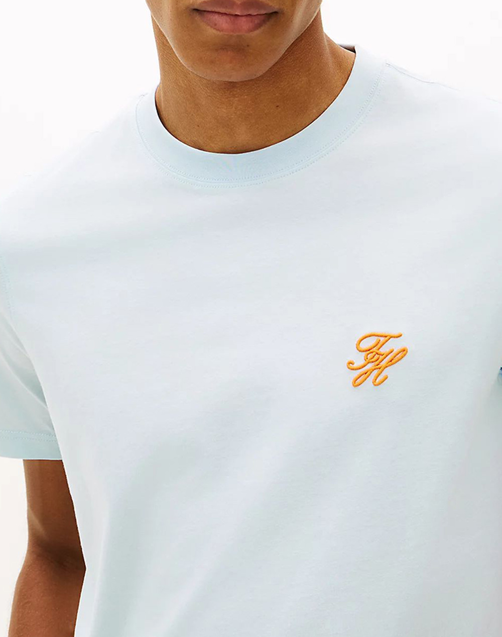 Tommy Hilfiger Script Monogram Swimshop Tee Mw0Mw43066-Cyr Lightblue ανδρικά ρούχα μπλούζες T-Shirt Politikos Shop Πολιτικός