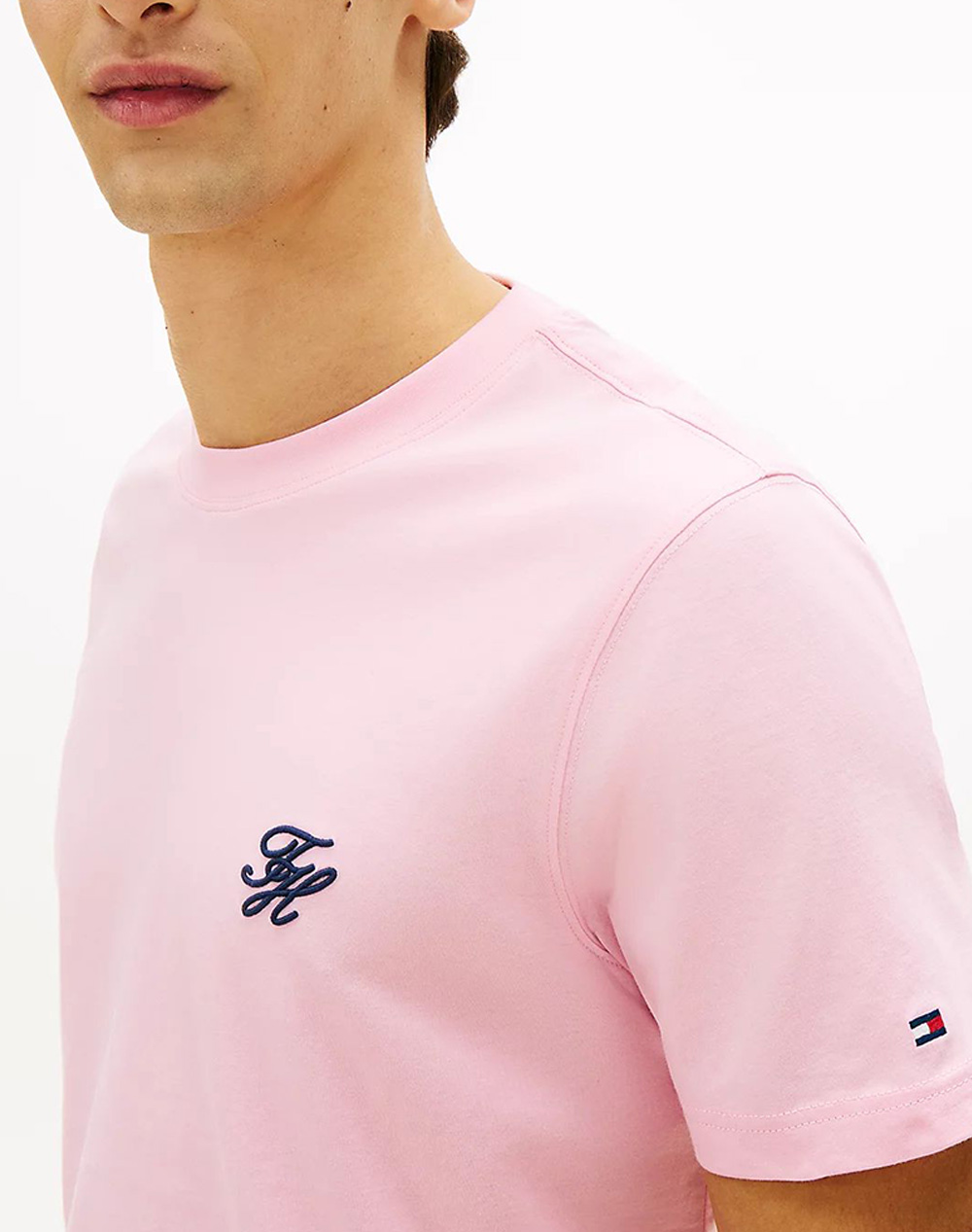 Tommy Hilfiger Script Monogram Swimshop Tee Mw0Mw43066-Tol Pink ανδρικά ρούχα μπλούζες T-Shirt Politikos Shop Πολιτικός