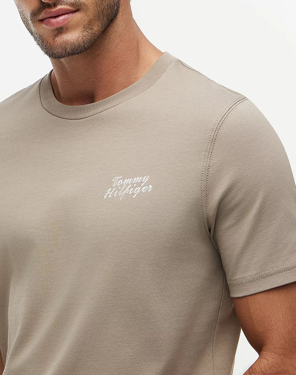 Tommy Hilfiger Palm Photo Print Tee Mw0Mw42386-M03 Biege ανδρικά ρούχα μπλούζες T-Shirt Politikos Shop Πολιτικός