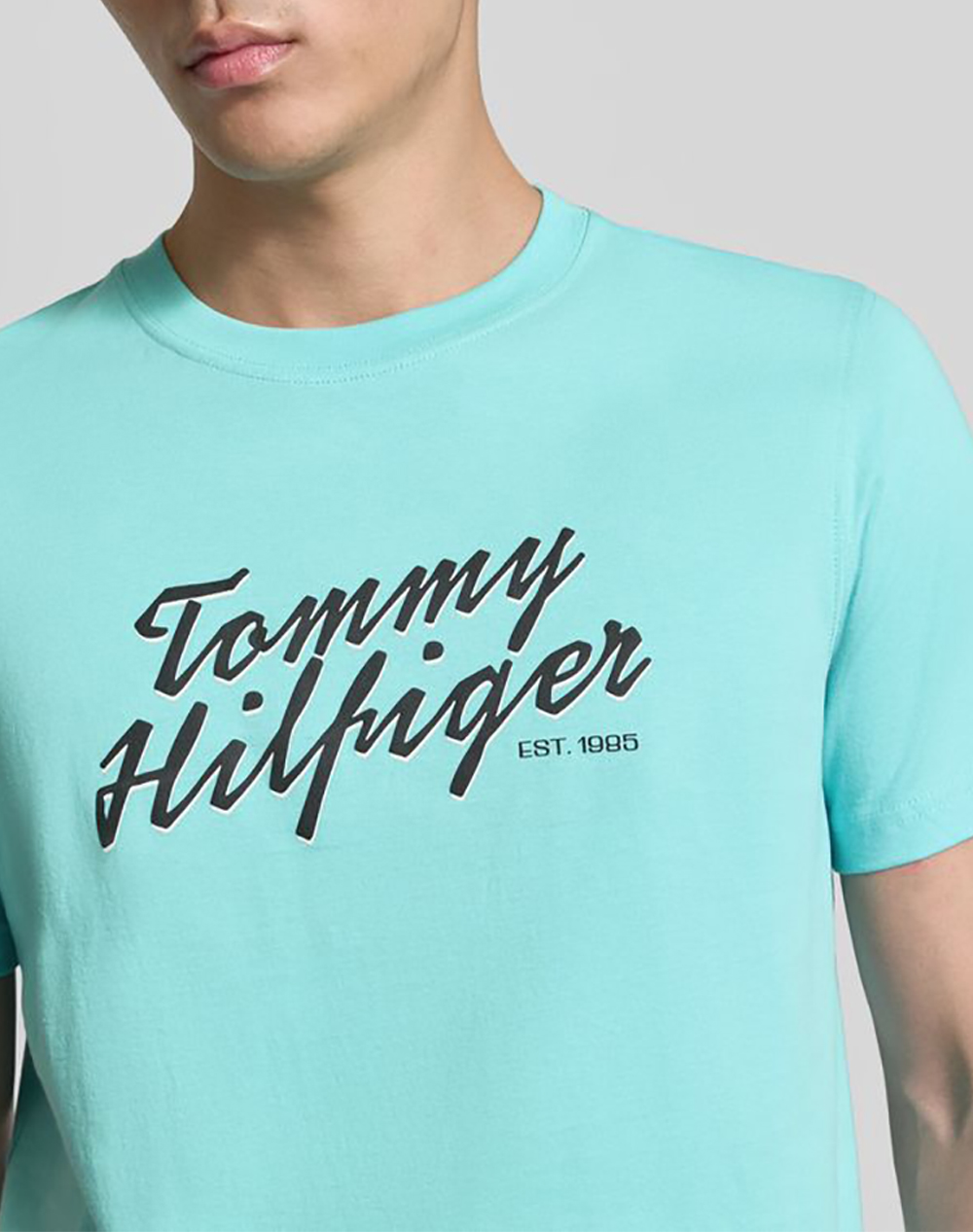 Tommy Hilfiger Summer Text Graphic Tee Mw0Mw42385-Csr Aqua ανδρικά ρούχα μπλούζες T-Shirt Politikos Shop Πολιτικός