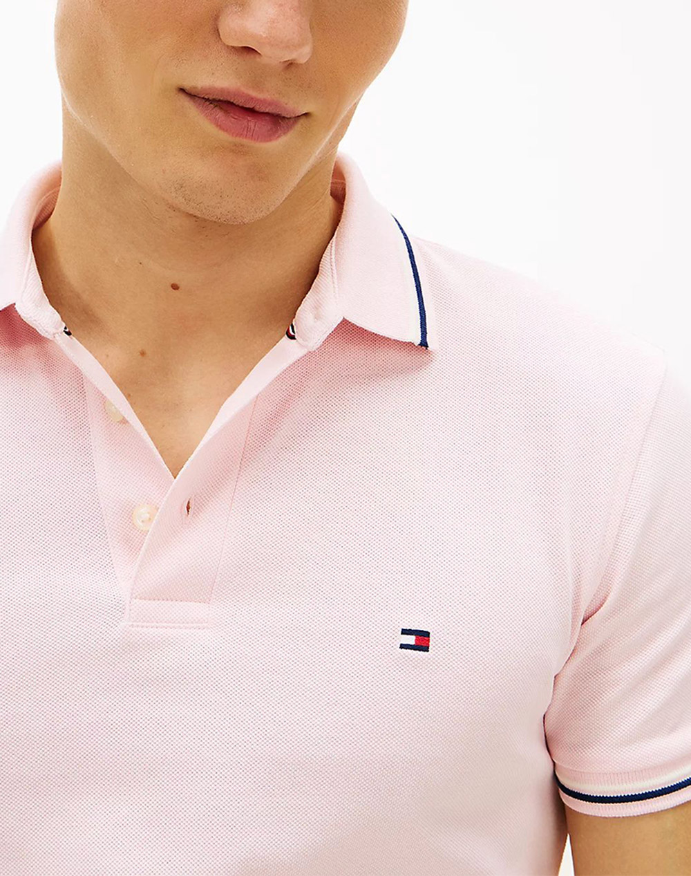Tommy Hilfiger Tipped Slim Fit Seasonal Polo Mw0Mw39993-Tpb Lightpink ανδρικά ρούχα μπλούζες Politikos Shop Πολιτικός