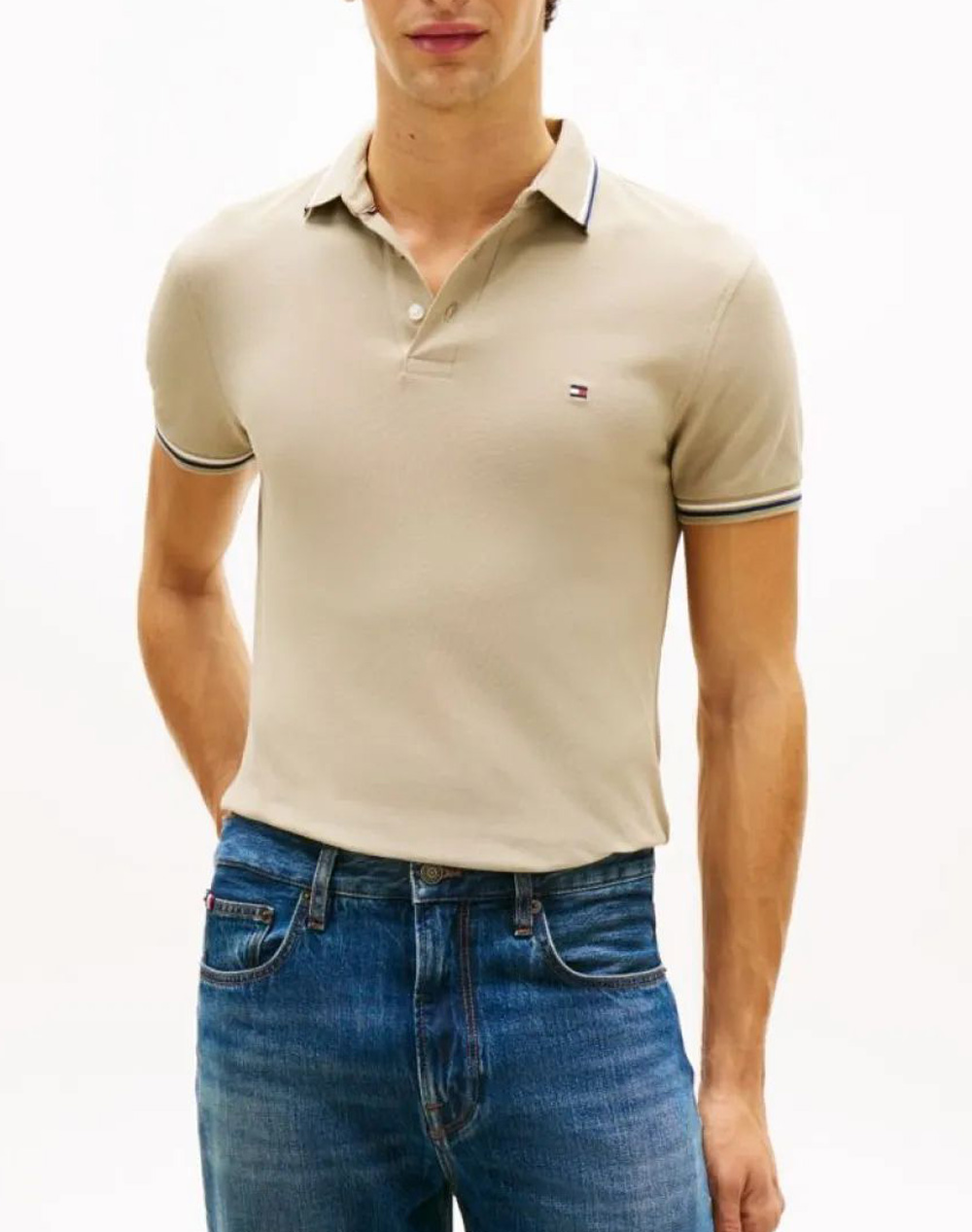 TOMMY HILFIGER TIPPED SLIM FIT SEASONAL POLO MW0MW39993-M03 SandyBrown
