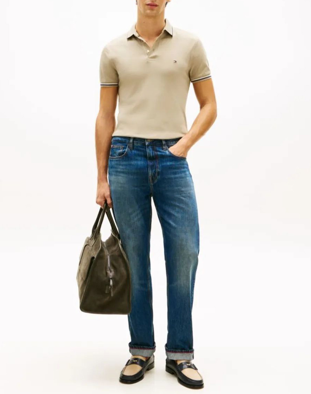 Tommy Hilfiger Tipped Slim Fit Seasonal Polo Mw0Mw39993-M03 Sandybrown ανδρικά ρούχα μπλούζες Politikos Shop Πολιτικός