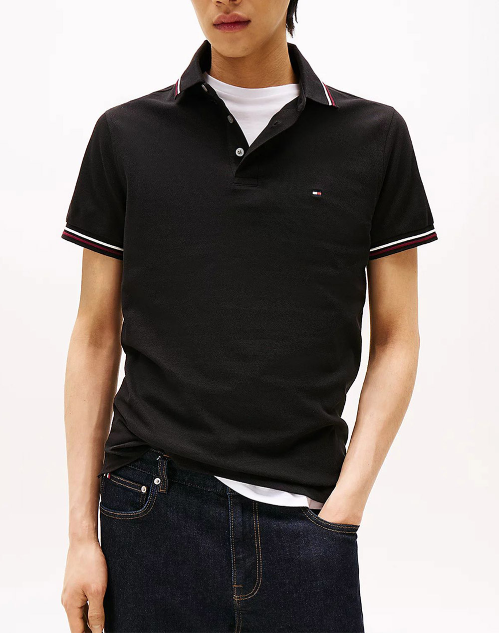 TOMMY HILFIGER TIPPED SLIM FIT POLO MW0MW37346-BDS Black