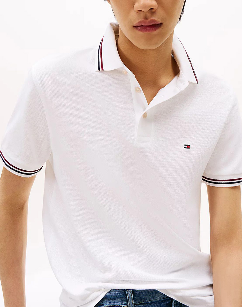 Tommy Hilfiger Tipped Slim Fit Polo Mw0Mw37346-Ybr White ανδρικά ρούχα μπλούζες Politikos Shop Πολιτικός