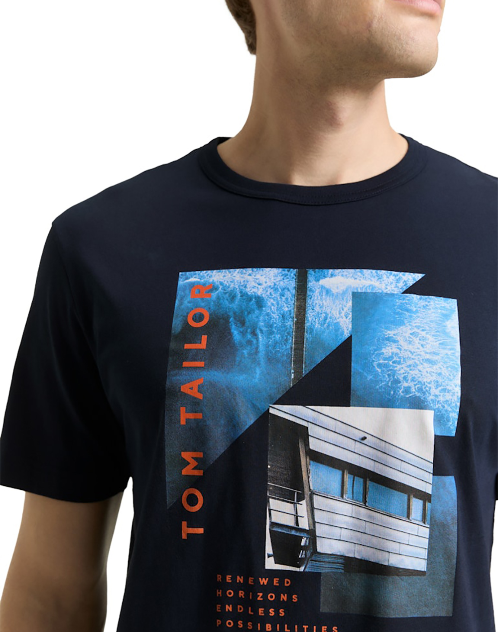 Tom Tailor T-Shirt With Phot Μπλούζα Ανδρικό 1048650-10668 Darkblue ανδρικά ρούχα μπλούζες Politikos Shop Πολιτικός