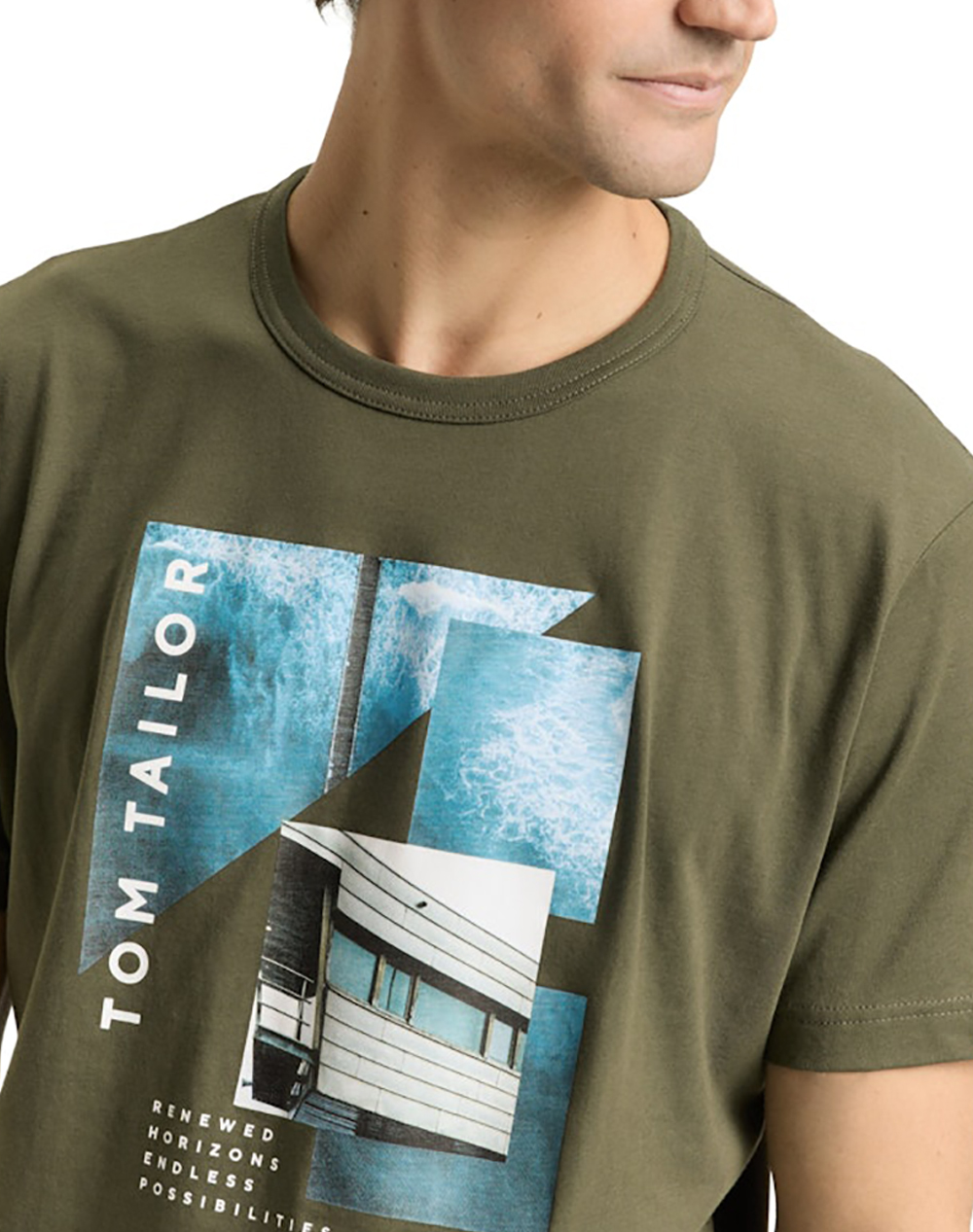 Tom Tailor T-Shirt With Phot Μπλούζα Ανδρικό 1048650-10920 Khaki ανδρικά ρούχα μπλούζες Politikos Shop Πολιτικός