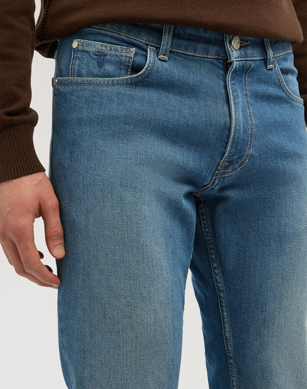Trussardi 5 Pocket 370 Close - Super Stone Wash W Chemical Mj370D74-0Di Denimlightblue ανδρικά ρούχα παντελόνια Jeans Politikos Shop Πολιτικός