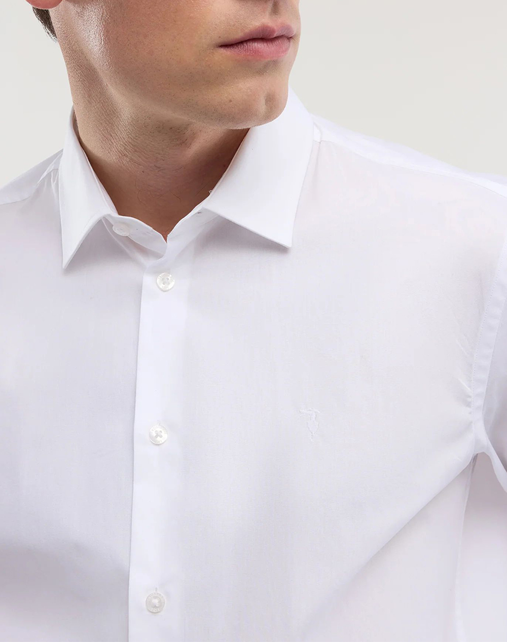Trussardi Regular Fit - Popeline Shirt Ms100T10-001 White ανδρικά ρούχα πουκάμισα Politikos Shop Πολιτικός