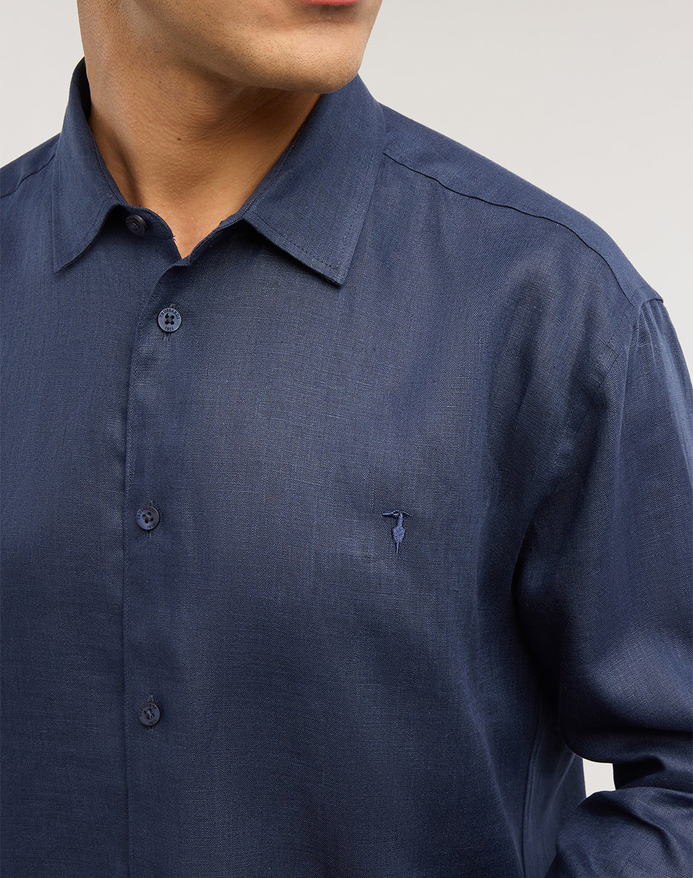 Trussardi Regular Fit Shirt - Linen Ms108T19-034 Navyblue ανδρικά ρούχα πουκάμισα Politikos Shop Πολιτικός