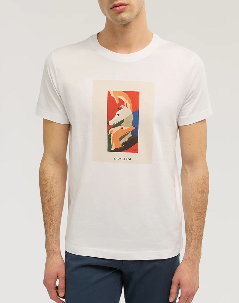 TRUSSARDI T-SHIRT REGULAR FIT WITH VINTAGE PRINT MTS16J16-001 OffWhite