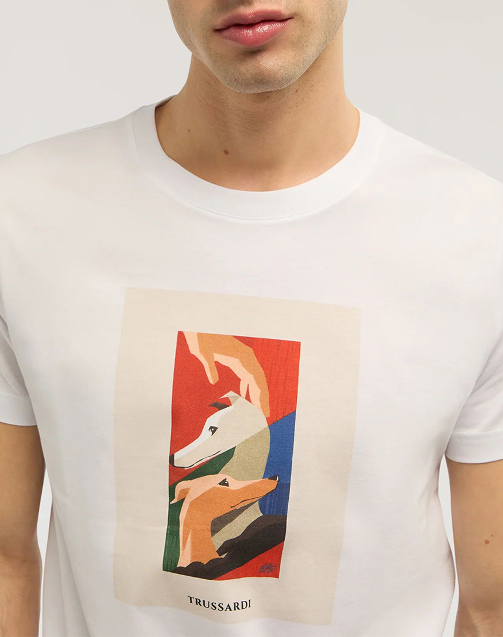 Trussardi T-Shirt Regular Fit With Vintage Print Mts16J16-001 Offwhite ανδρικά ρούχα μπλούζες Politikos Shop Πολιτικός
