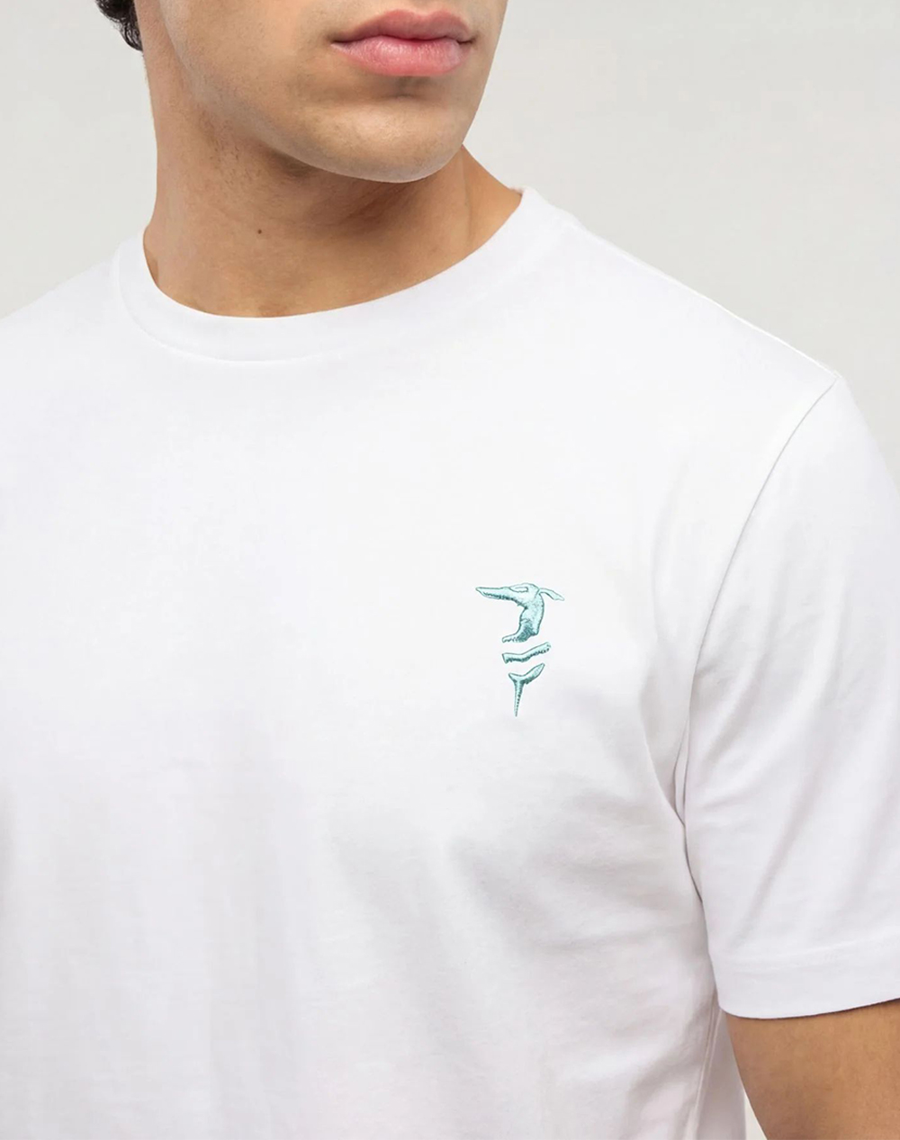 Trussardi Regular Fit Chromed Greyhound T-Shirt Mts14J02-001 Offwhite ανδρικά ρούχα μπλούζες Politikos Shop Πολιτικός