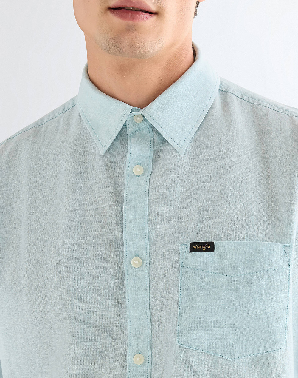 Wrangler Ss 1 Pkt Shirt 112378046-Forget Me Not Lightgreen ανδρικά ρούχα πουκάμισα Politikos Shop Πολιτικός