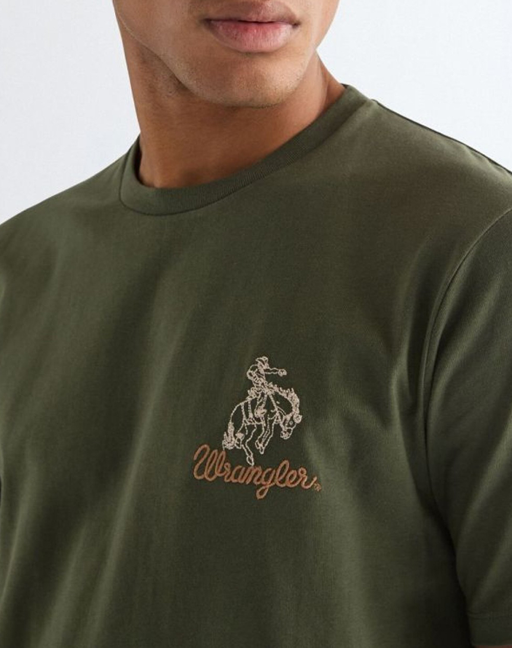 Wrangler Embroidery Tee 112377989-Deep Depths Khaki ανδρικά ρούχα μπλούζες T-Shirt Politikos Shop Πολιτικός