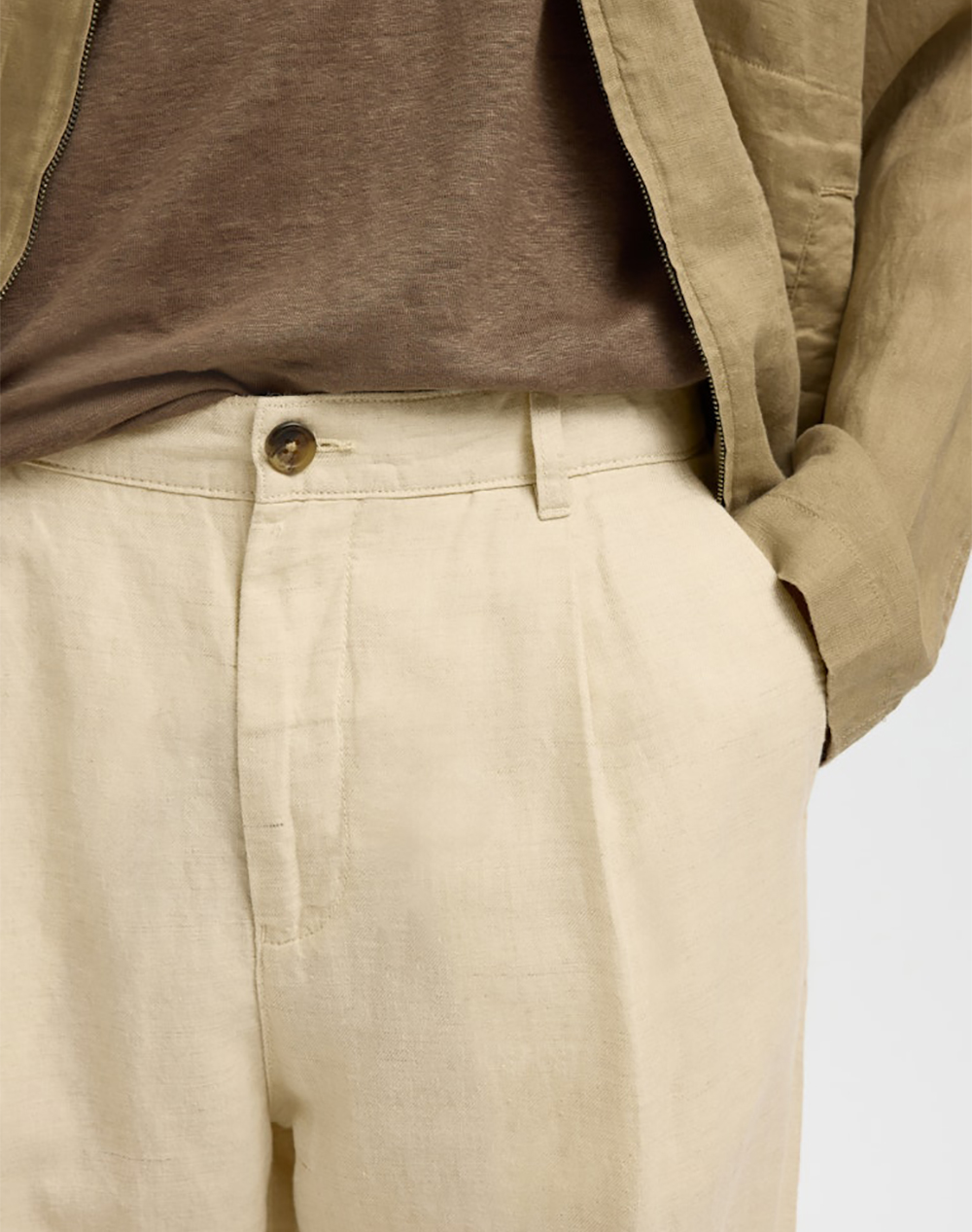 Selected Slh180-Relaxed Crop Ron Linen Blend Pant 16092732-Egrettwill Biege ανδρικά ρούχα παντελόνια Chinos Politikos Shop Πολιτικός