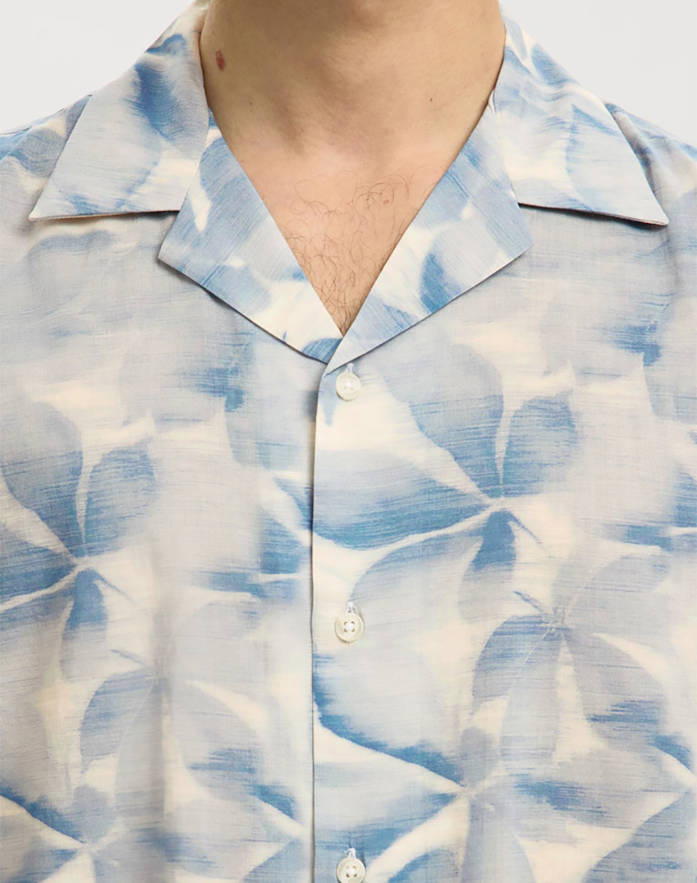 Selected Slmcasper-Air Rlx Mix Ss Shirt 16091381-Blue Mirageleaves Lightblue ανδρικά ρούχα πουκάμισα Politikos Shop Πολιτικός