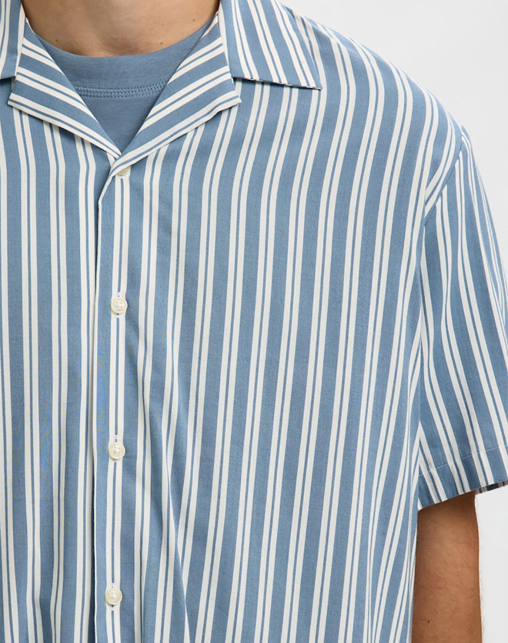 Selected Slmcasper-Air Rlx Mix Ss Shirt 16091381-Blue Miragewhite Skyblue ανδρικά ρούχα πουκάμισα Politikos Shop Πολιτικός