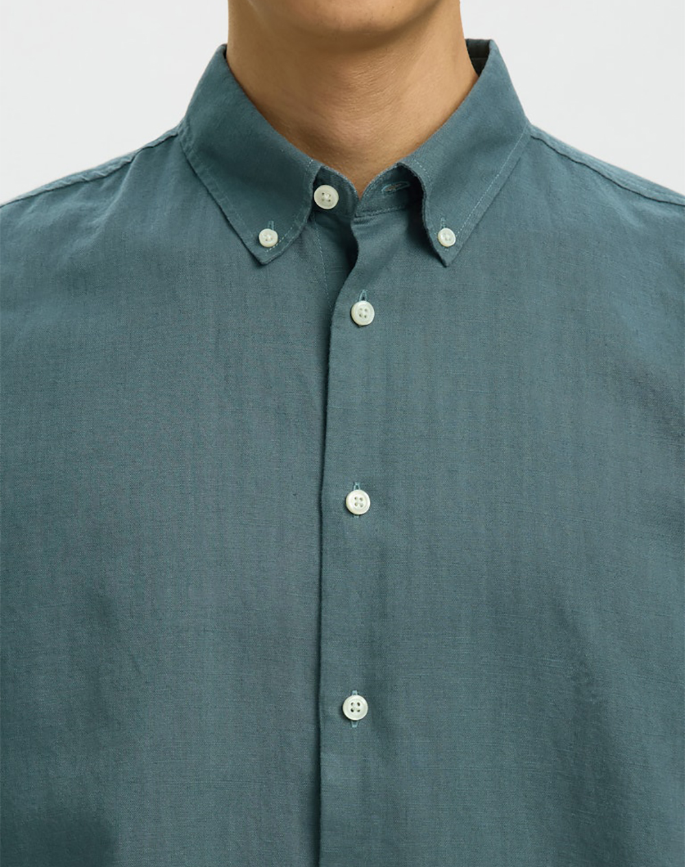 Selected Slhregclay Linen Blend Bd Ls Shirt 16100326-Balsam Green Darkgreen ανδρικά ρούχα πουκάμισα Politikos Shop Πολιτικός