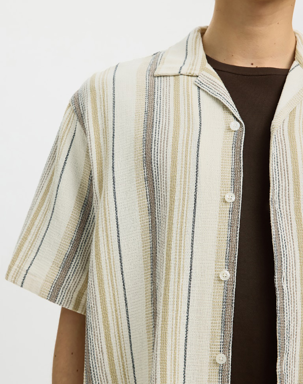 Selected Slhrlxcal Ss Shirt Resort 16101248-Egretbrown Multi Biege ανδρικά ρούχα πουκάμισα Politikos Shop Πολιτικός