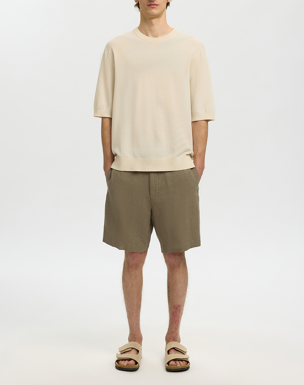 Selected Slhtorino Ss Relaxed Structure Crew Neck 16101377-Birch Cream ανδρικά ρούχα μπλούζες T-Shirt Politikos Shop Πολιτικός
