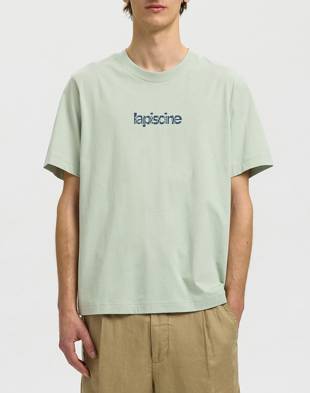 SELECTED SLHASPEN GRAPHIC SS TEE 16101613-Aqua Gray Aqua