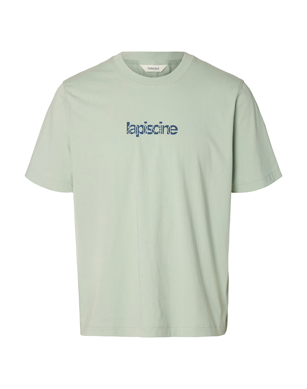 Selected Slhaspen Graphic Ss Tee 16101613-Aqua Gray Aqua ανδρικά ρούχα μπλούζες T-Shirt Politikos Shop Πολιτικός