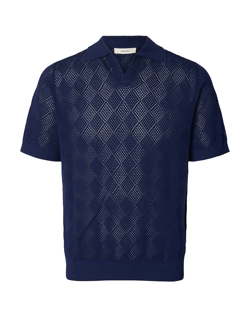 Selected Slharco Ss Knit Structure Open Polo 16101365-Ocean Cavern Navyblue ανδρικά ρούχα μπλούζες Politikos Shop Πολιτικός