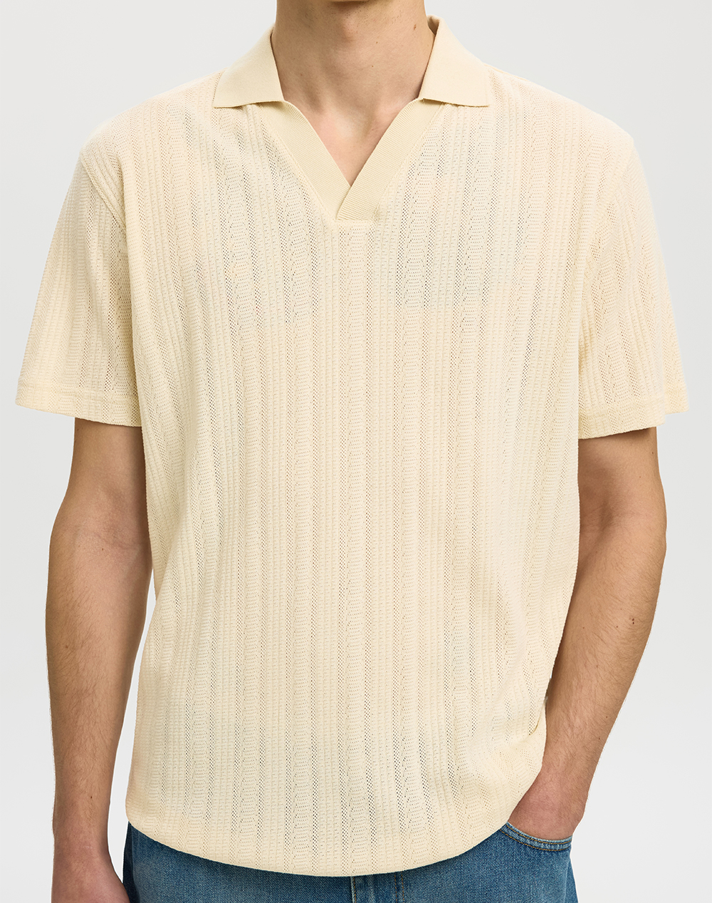 SELECTED SLHTRAVIS SS POLO 16101620-Birch Biege
