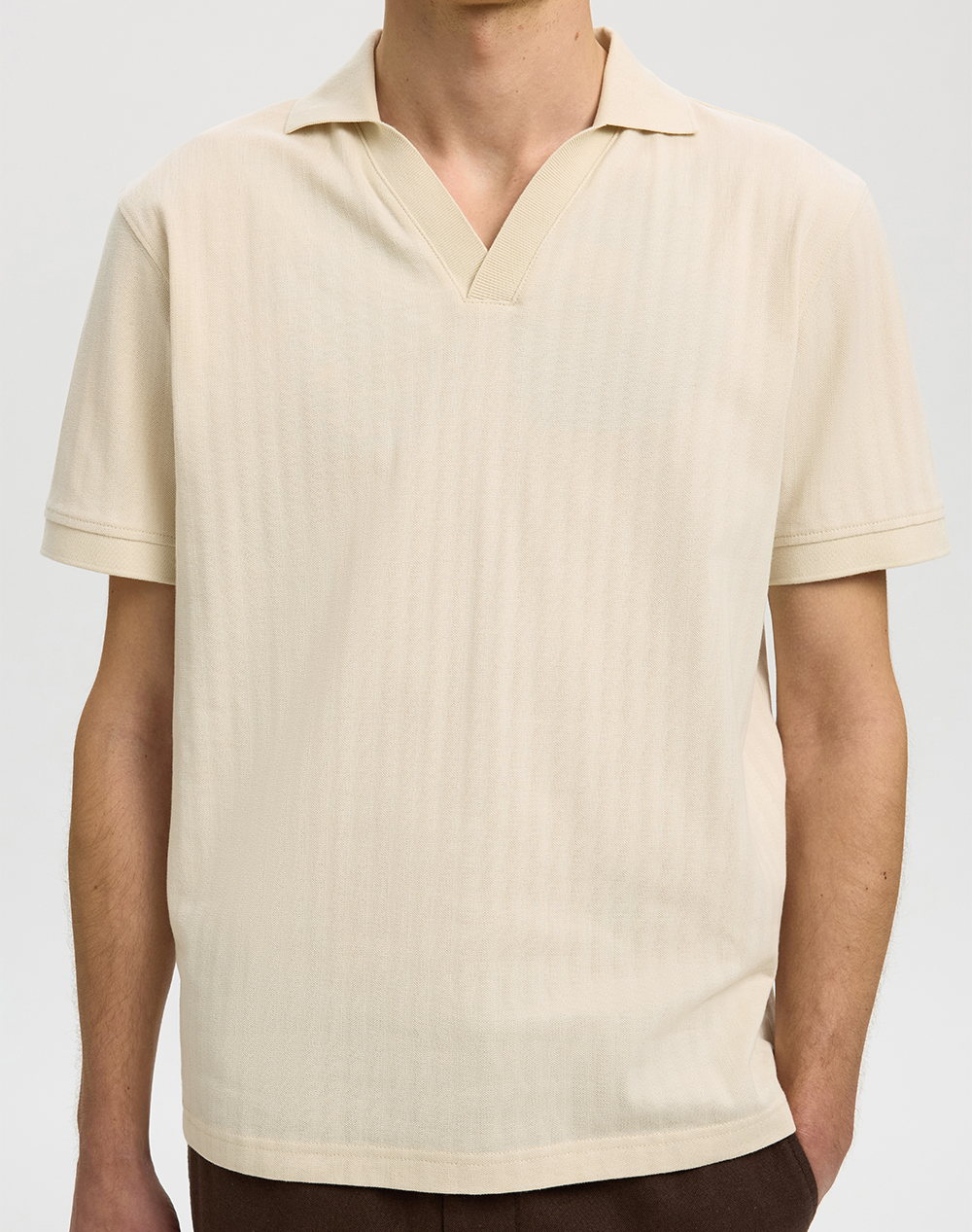 Selected Slhmilan Ss Polo 16101619-Birch Biege ανδρικά ρούχα μπλούζες Politikos Shop Πολιτικός