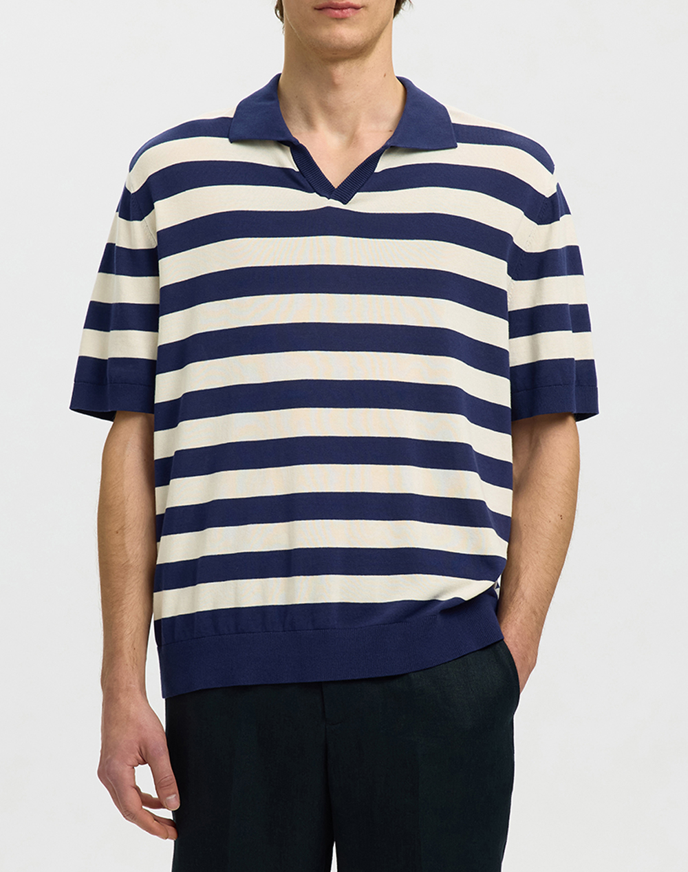 SELECTED SLHTORINO SS KNIT RELAXED OPEN POLO 16101372-Ocean Cavern Birch NavyBlue