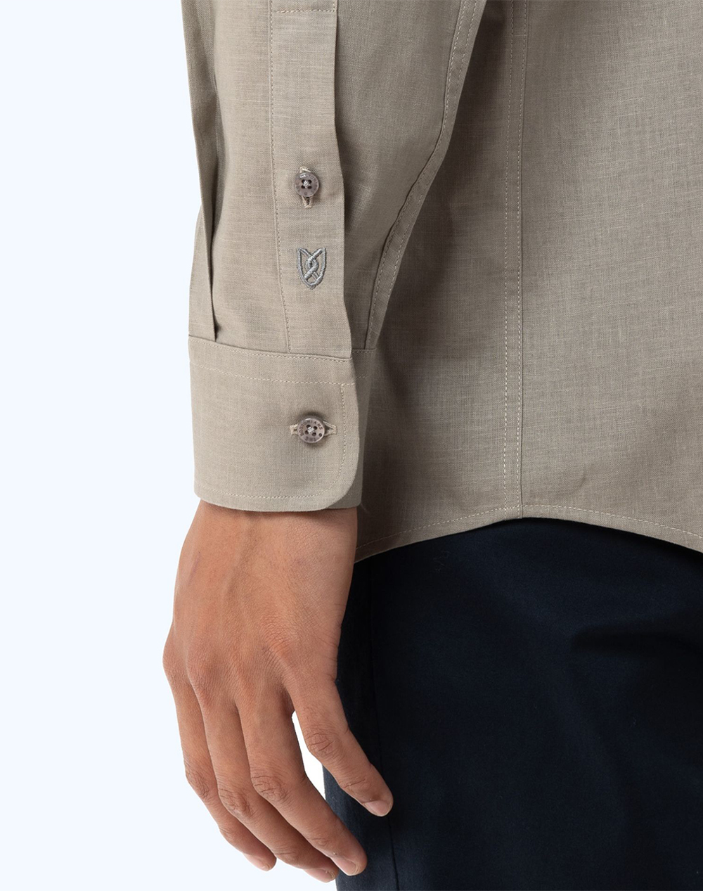 The Bostonians Πουκαμισο Βαμβακι Λινο Custom Fit Plain Cottonlinen Mao Customfit 3A4P1098-Sand Sandybrown ανδρικά ρούχα πουκάμισα Politikos Shop 
