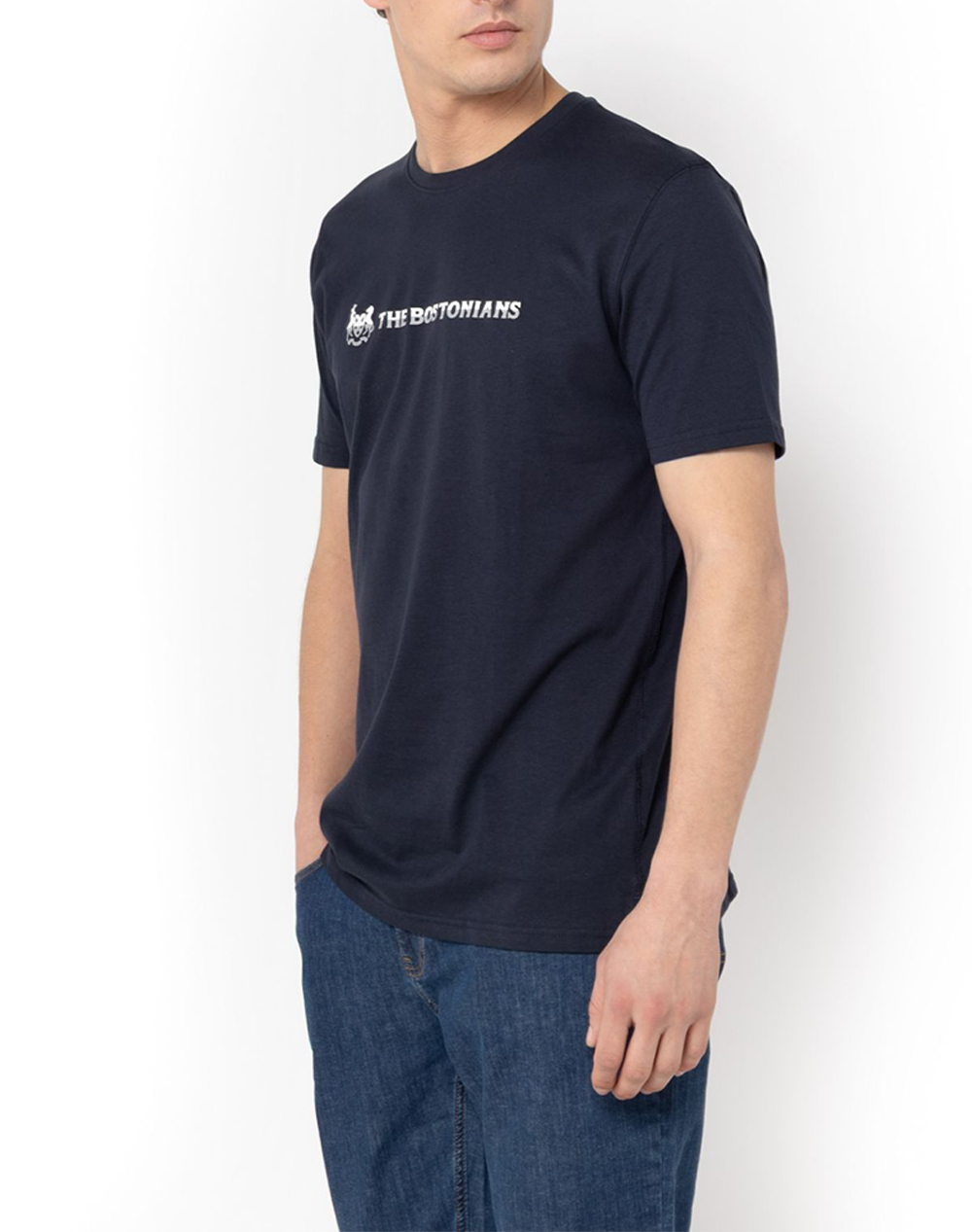 The Bostonians Μπλούζα T-Shirt Two-Tone Logo Regular 3Ts1287M-Navy Darkblue ανδρικά ρούχα μπλούζες Politikos Shop Πολιτικός