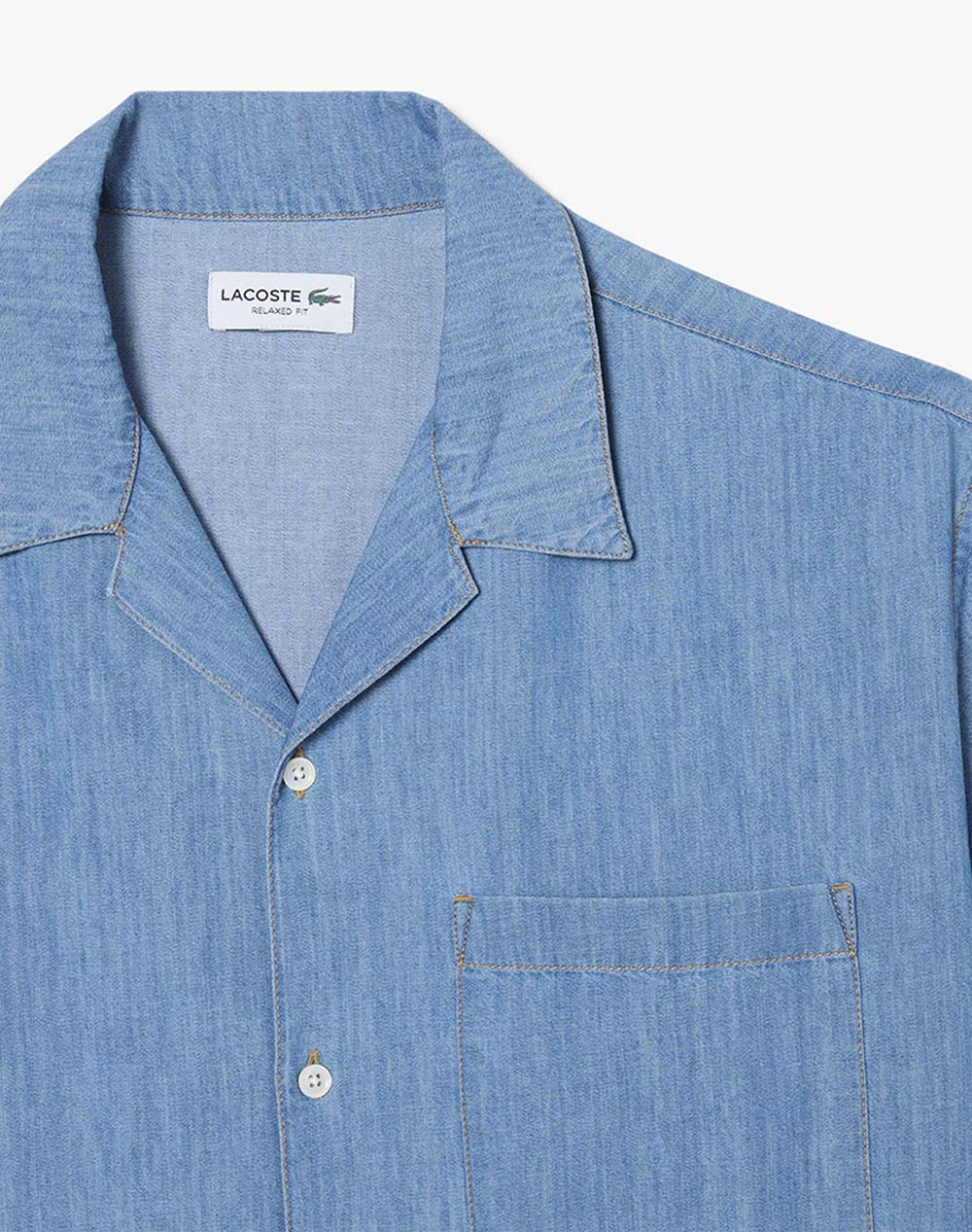 Lacoste Πουκαμισο Κμ Shirt Ss 3Ch1869-Mku Denimblue ανδρικά ρούχα πουκάμισα Politikos Shop Πολιτικός